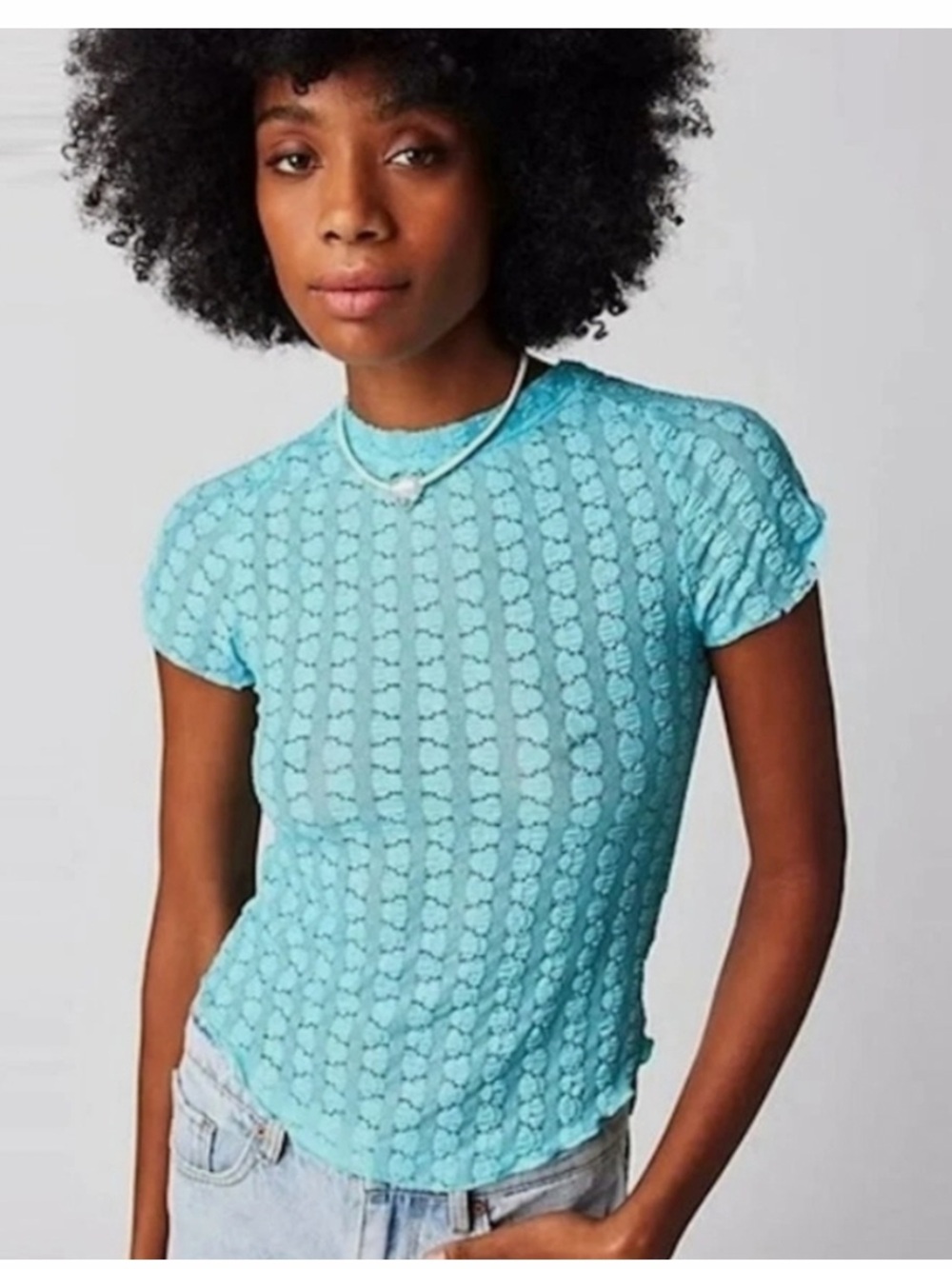Free People Maggie Top in Aqua Blue